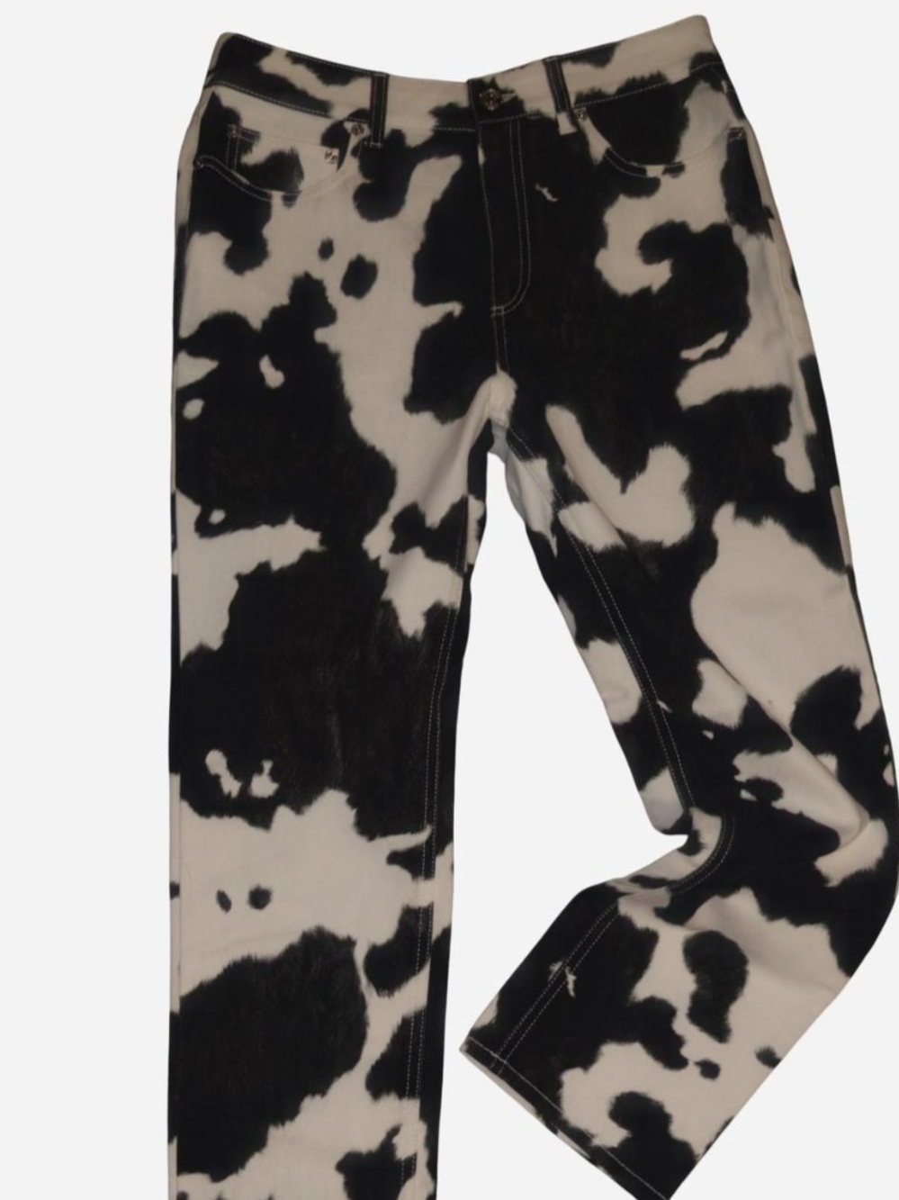 Burberry Black and White Cow-Print Straight Jeans